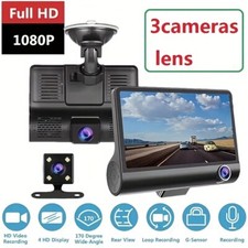3 Lens Dash Camera, 4'' Touch IPS Screen Car Video Recorder, 1080P 720P 720P