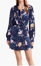 Lost + Wander Navy Floral Faux Wrap Dress Size Medium NWT