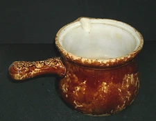 Large 2 1/2 Quart Rockingham Glazed Yellow Ware Stoneware Pipkin Jeffords PA.