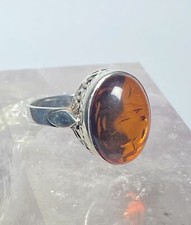 Amber ring sterling silver lacework filigree women girls size 8.25