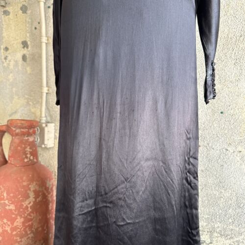 Vintage 1930s Black Silk Satin Gown Dress Art Deco Maxi Long Sleeve Keyhole - Picture 9 of 23