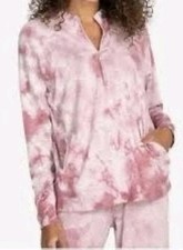Johnny Was Calm  Pink White Tie Dye Hooded 1/2 Zip Sweatshirt Mock Neck Women S