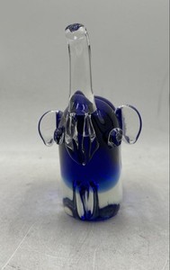 Blue Clear Heavy Art Glass Home Decorative Elephant Trunk Up Figurine