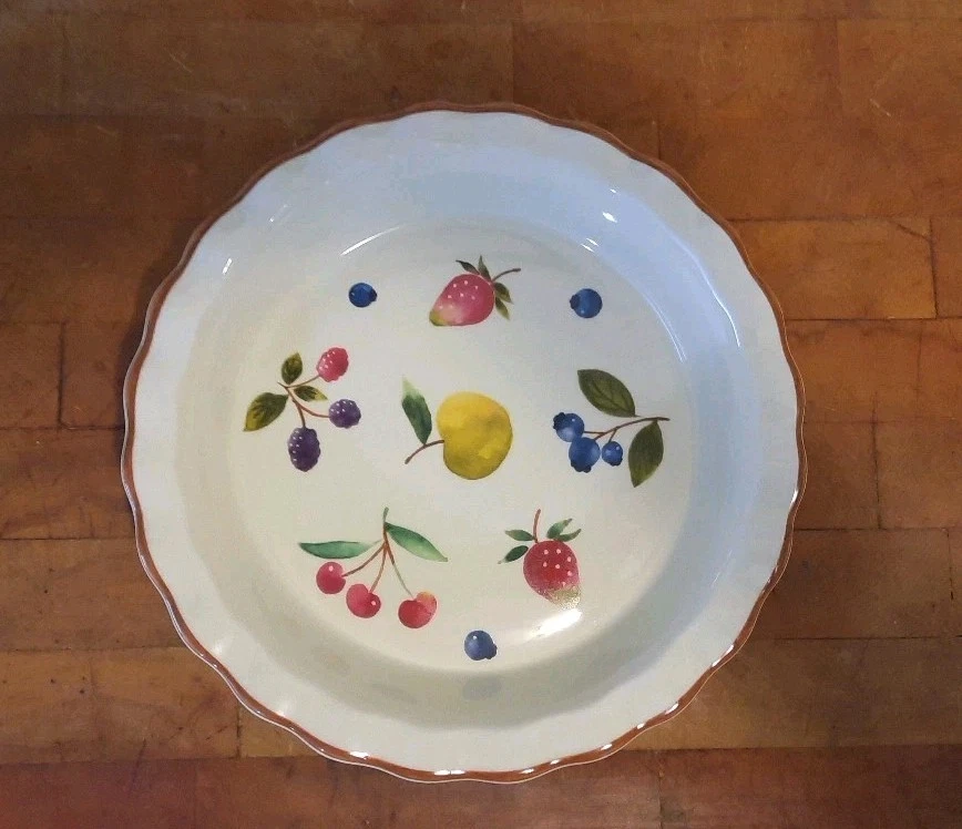 Longaberger FRUIT MEDLEY Berry 10” Pie Plate With Scalloped Edge NWOT