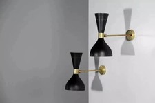 1950's Mid Century Italian Diabolo Brass Wall Sconce Light Fixture Reading Lamp