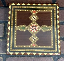 Vintage Inlaid Mosaic Wood Box Marquetry Trinket Box with Geometric Pattern