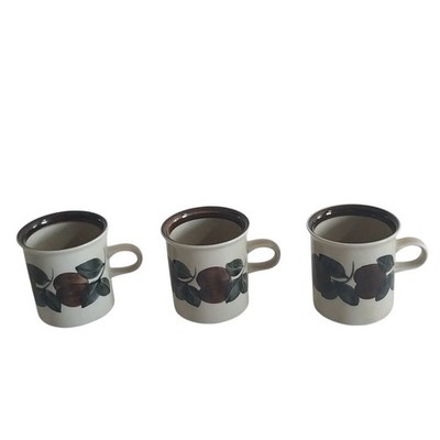  3 Vtg Arabia Finland Ruija Troubadour Stoneware Demitasse Mug Cup 3'' Brown Tan