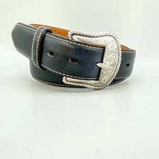Nocona Belt Co Mens Western 36 Black Leather Scrollwork Studded Silver Buckle