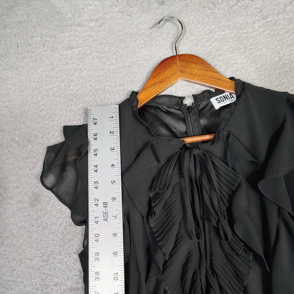 Sonia Rykiel Midi Dress Women's 38 Black Chiffon Ruffle Flutter Sleeve Classic - Image 3 of 4