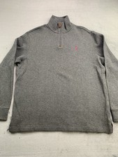 Polo Ralph Lauren Quarter Zip Pullover L Gray Red Pony Logo 1/4 Zip Cotton Knit
