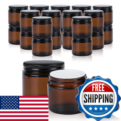 RAMFIYN 1oz Amber Glass Jars with Lids - 24 Pack Cosmetic Containers for Travel,