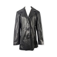 Vintage WILSON Women's L Leather 3-button Long sleeve Jacket Black Size M Retro