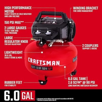 CRAFTSMAN 6 GALLON AIR COMPRESSOR - PORTABLE ELECTRIC 150PSI PANCAKE STYLE !!!!!