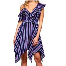DO+BE Navy Striped Asymmetrical Dress Size S
