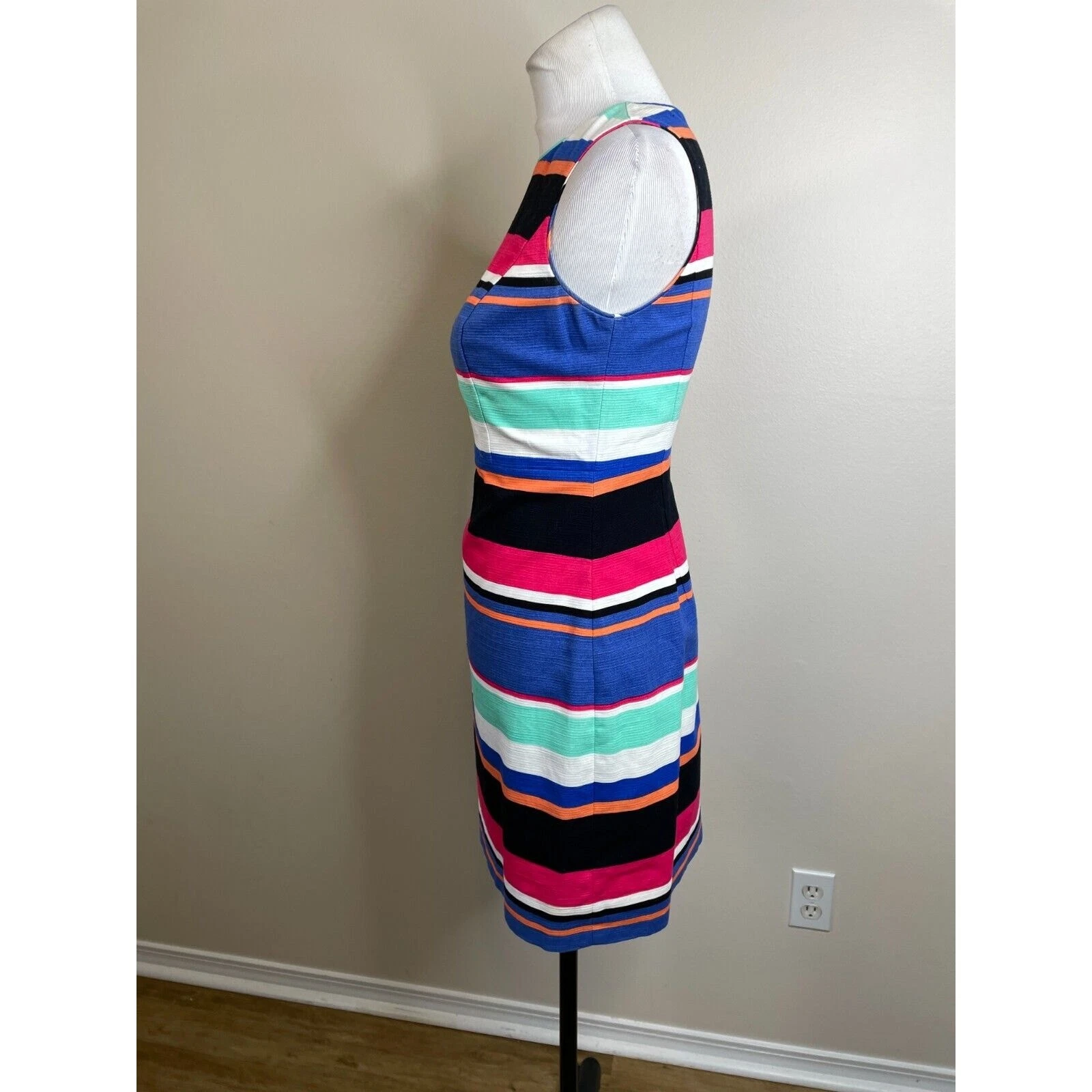 Abito donna Sicilia Kate Spade New York taglia 2 multi righe oro zip senza maniche