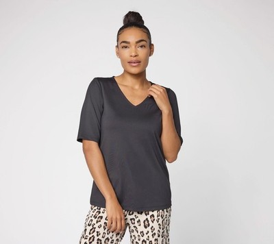 Susan Graver Essentials Butterknit V-Neck Top with Elbow Sleeves Black S New