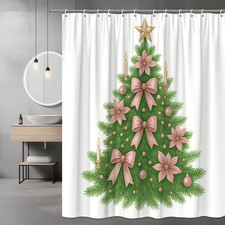 Christmas Tree Shower Curtain with Pink Bows and Candles