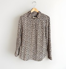 J. Crew Women's 100 Silk Long Sleeve Button Up Blouse Size M/8 Leopard Print