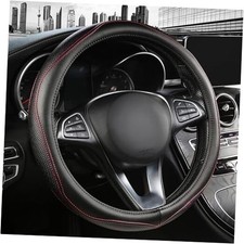 High-Grade Real Cowhide Steering Wheel Cover for Men Leather 14.5"-15" Black