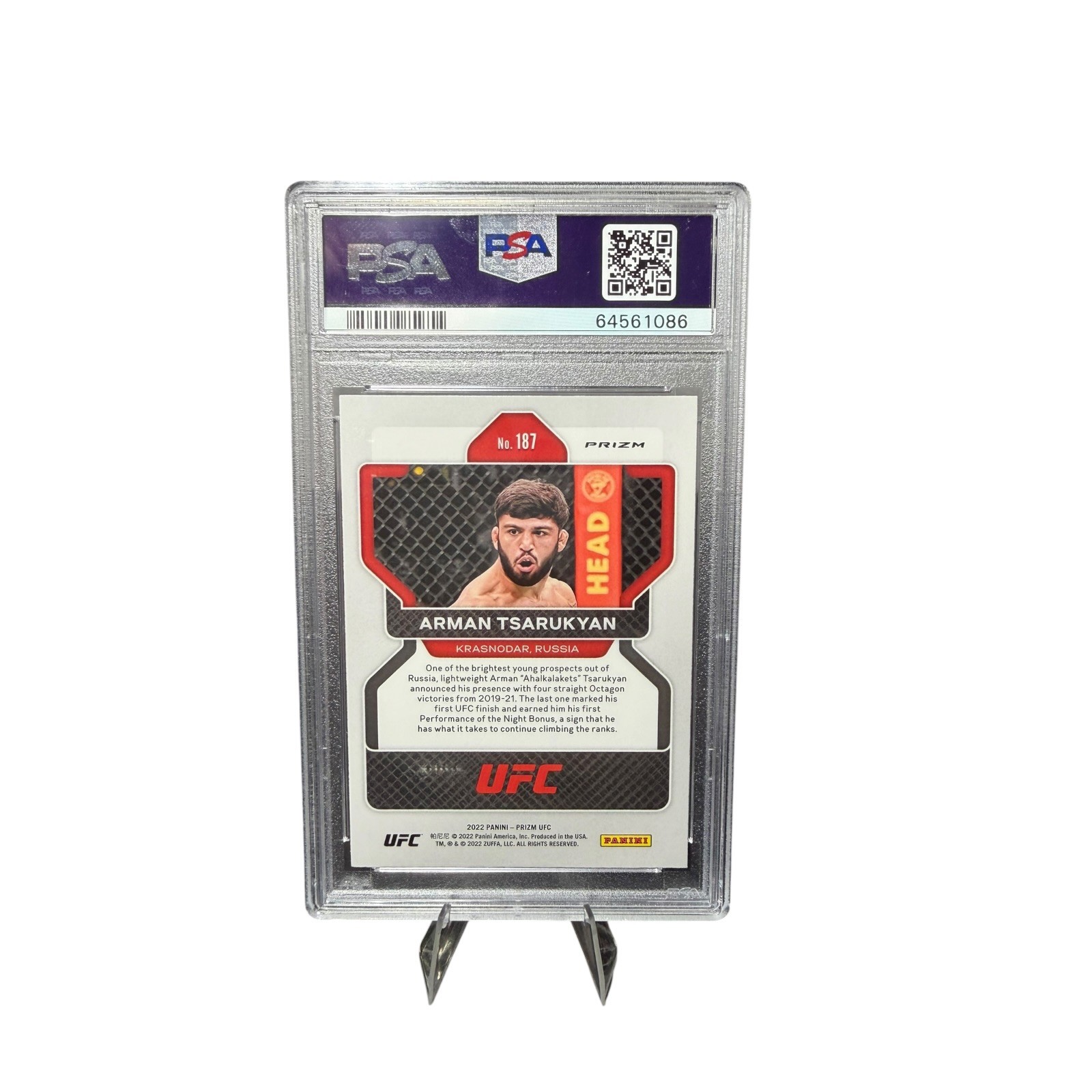 ARMAN TSARUKYAN 2022 PANINI PRIZM UFC HYPER PRIZM RC ROOKIE PSA 10 view 2