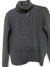NWT Ralph Lauren Black Thick Cable Wool Blend Turtleneck Sweater M Medium