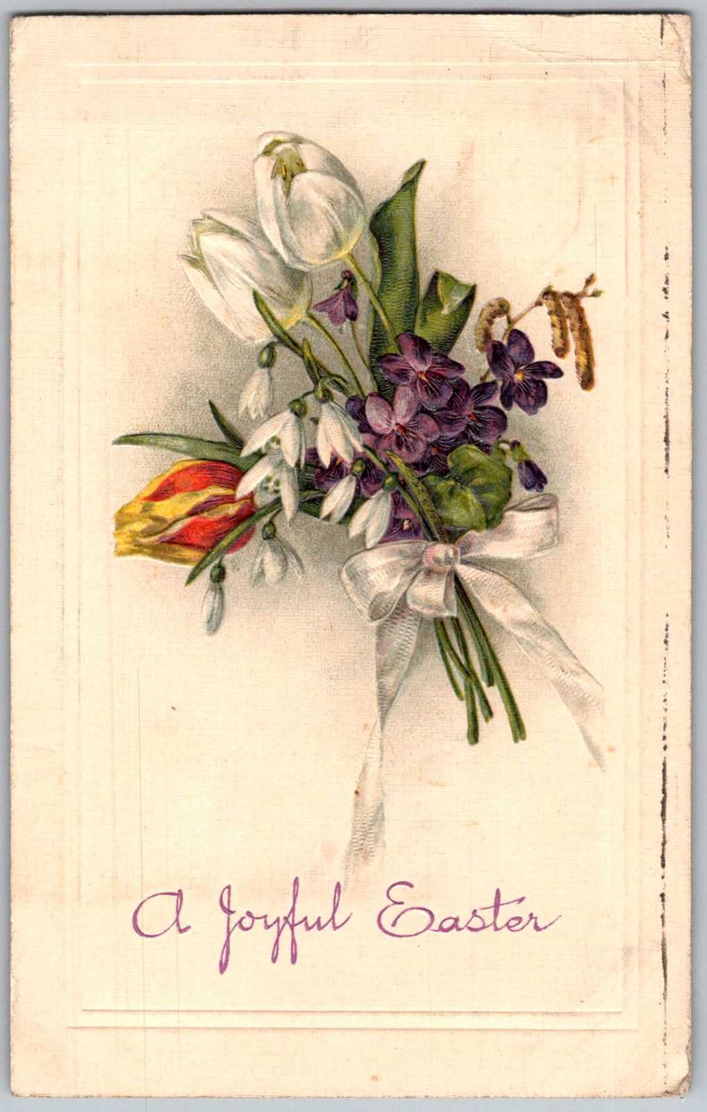 Antique Postcard Easter Bouquet Violets Tulips Edina, MO 1910s