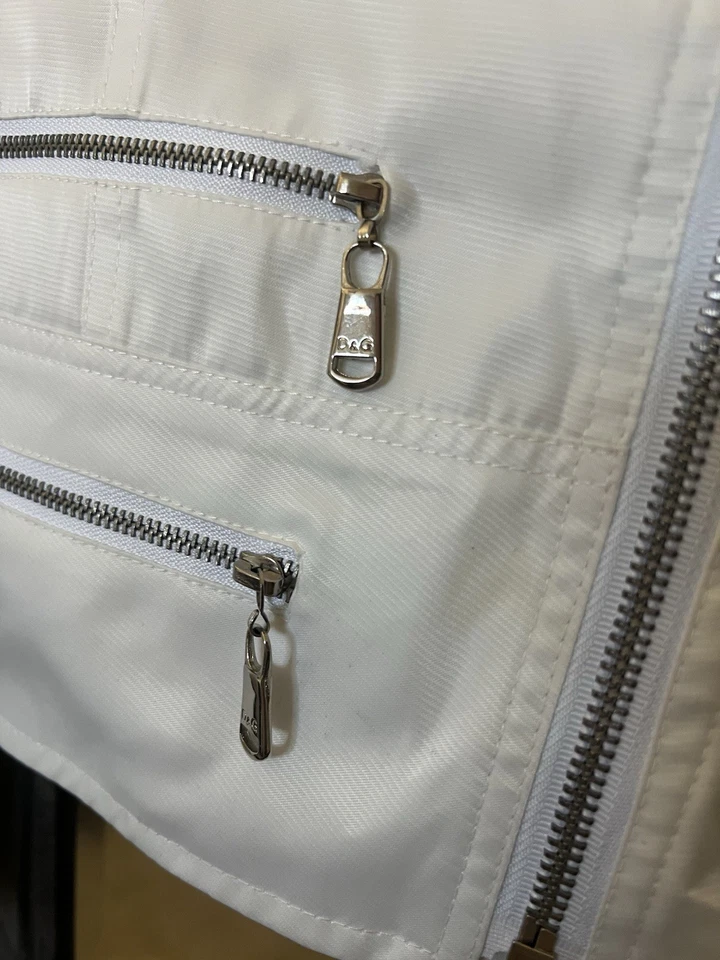 Chaqueta de Moto D&G Dolce & Gabbana Blanca Satinada — Hecha en Italia Diseñador Y2K Foto 4 de 4