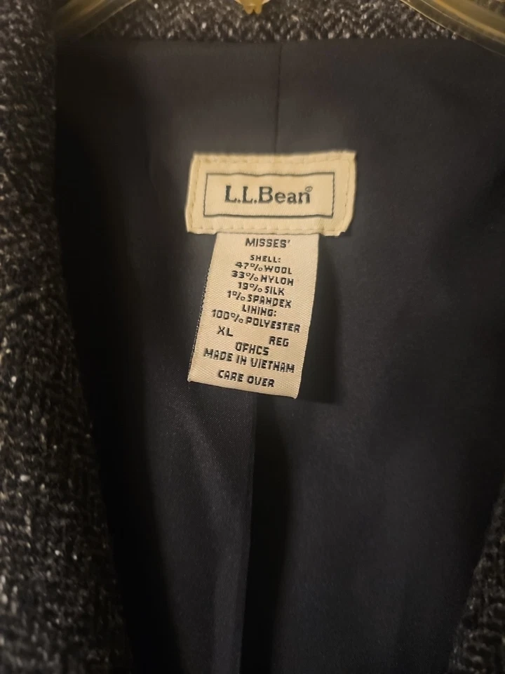 Vintage L.L. Chaqueta Bean Mujer X Grande Blazer Negro Gris Mezcla Lana Espiga Foto 3 de 4