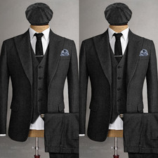 Black Men's Suit Woolen Business Formal 3Pcs Workwear Offical Tuxedo Jacket
