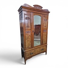 Edwardian Carved Walnut wardrobe - Antique single mirror door wardrobe Panelled