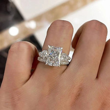 4 Ct Radiant Cut Lab Created Diamond Bridal Wedding Ring Set 14K White Gold FN