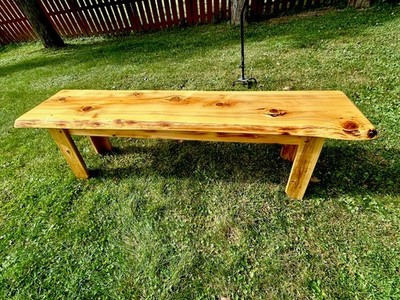 60x14 Thick Live Edge Coffee Table Bench Light Finish Northern White Cedar CTA