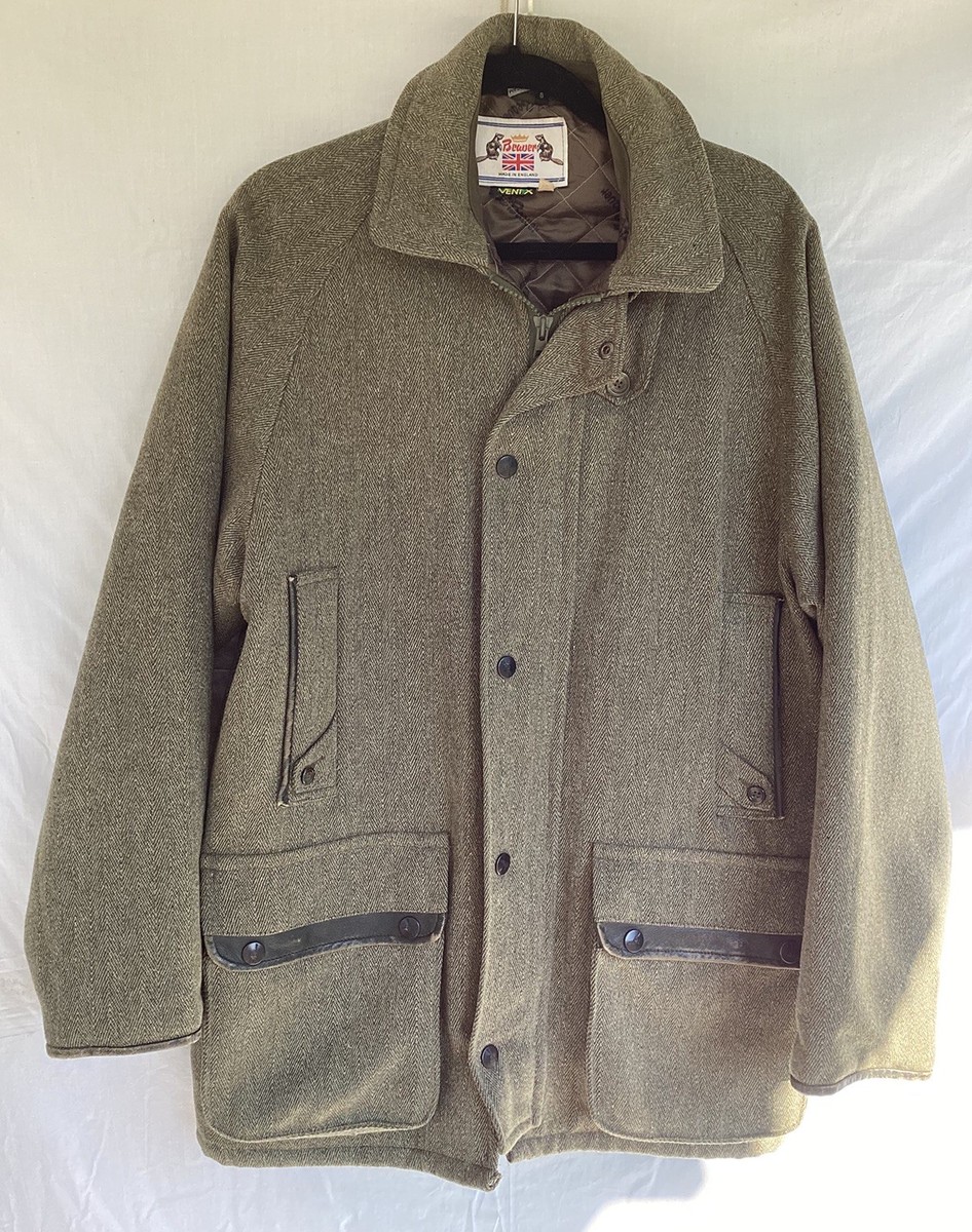 VTG BEAVER OF BOLTON Derby Tweed Leather Trim Field Shooting Coat