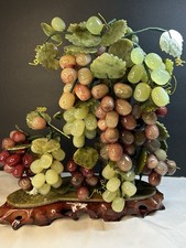 VTG Chinese Carved Jade/Jadeite Grape Vine 15.5 T  16”L  Bonsai Excellent colors