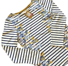 NWT Joules Floral Striped Long Sleeve Top Nautical Blue Yellow