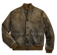  2400 RRL Ralph Lauren True Indigo Dyed Distressed Cowhide Bomber Jacket-M-RARE