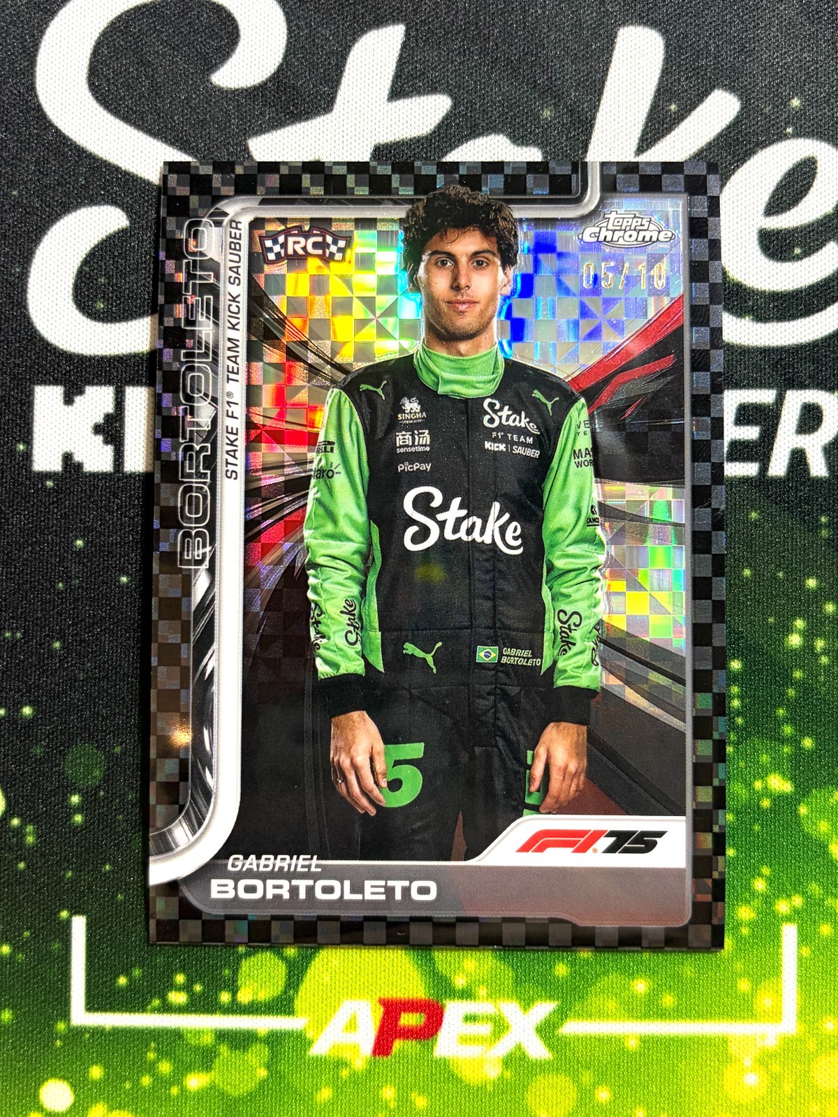 GABRIEL BORTOLETO RC 2025 Topps Chrome Formula 1 F1 #20 Black Checker Flag 5/10