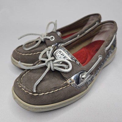 Silver Brown Sperry Top-Sider Angelfish 1 Eye Leather Boat Shoes Sz6 Non-Marking