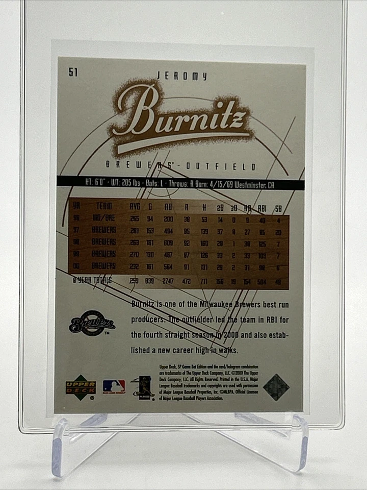 2001 SP Game Bat Edition Jeromy Burnitz Baseball Card #51 Mint FREE SHIPPING - Image 2 of 3