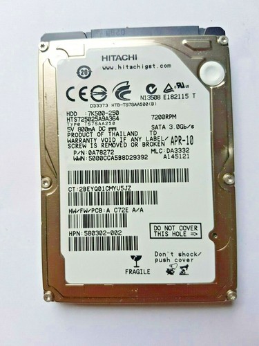 250 GB SATA Hitachi HTS725025A9A364 HDD 7200RPM 16MB 2.5" interne Festplatte