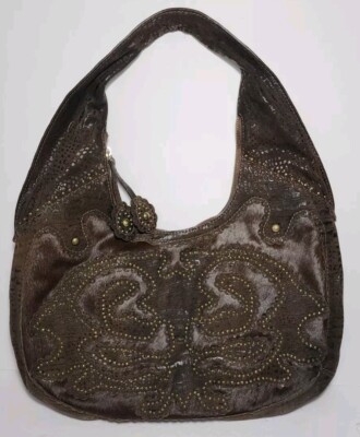 ISABELLA FIORE ALDIC GING STUDDED LEATHER CALF HAIR SHOULDER 