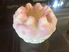 Fenton Burmese Poppies Rose Bowl Vase - Marked Second - Glows under Black Light