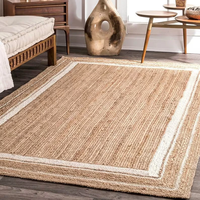 Handmade Natural Jute Rug, Solid Border jute rug, custom size rug, Braided rug, - Image 2 of 4