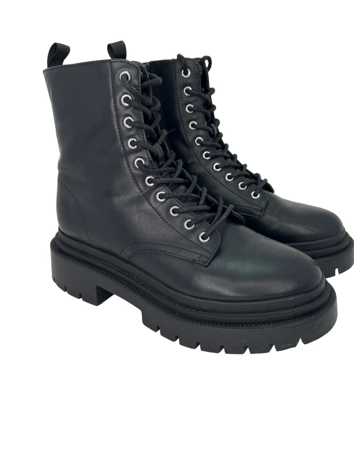 Black Combat Boots Chunky Platform Lace-up Military Style sz 9 Combat Boots y2k-image