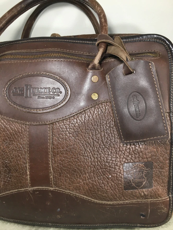 Original J W Hulme Heavy Leather Briefcase Messenger Overnight Made in USA - Image 2 of 4