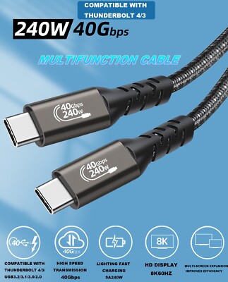 Thunderbolt 4 USB-C 240W Charging Cable 40Gbps Data&8K Video  MacBook/Dell/Phone