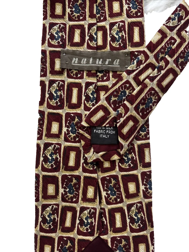 Natura Italian 100% Silk Men's Tie Rectangles on Burgundy 57x4" - Image 3 of 4