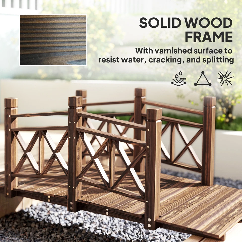 4.7ft Garden Bridge Arc Wood Footbridge Decorative Pond Bridge Carbonized - Image 3 of 4