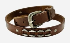 Fossil Brown Leather Belt Small 30/32 Concho Chain BT2029222202