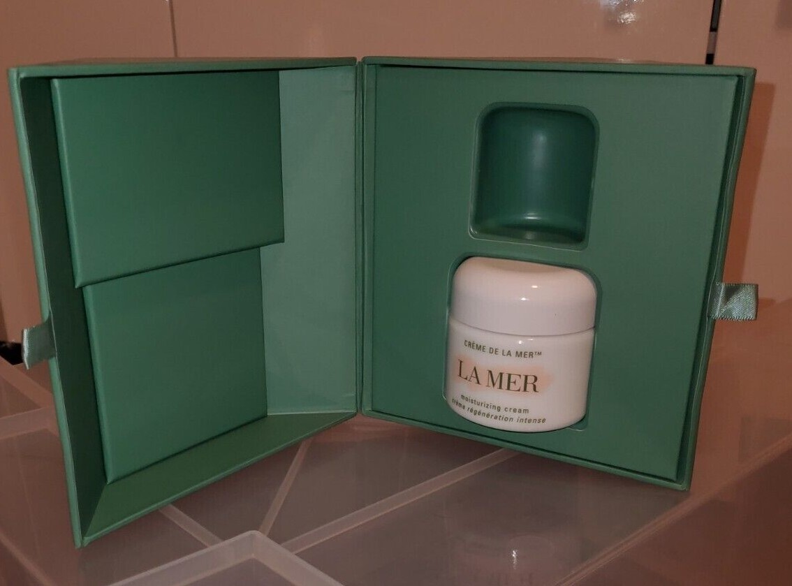 LA MER EMPTY GIFT BOX & 2 OZ LA MER CREAM CONTAINER JAR